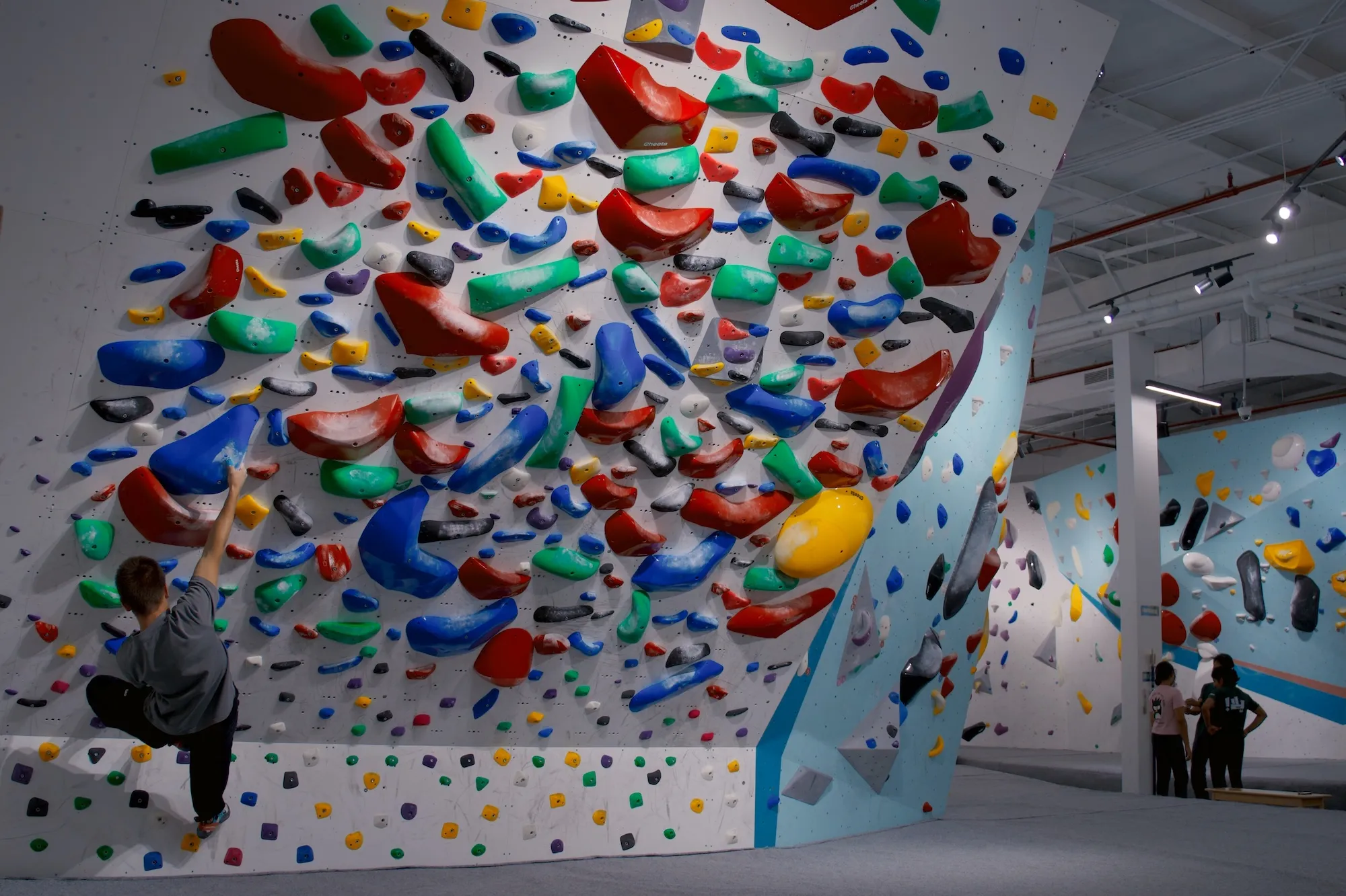 Spray wall at GoClimb bouldering gym in Dubai