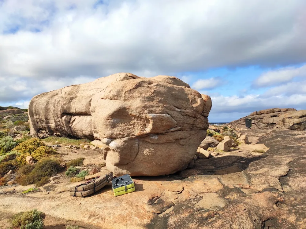Big Squeeze boulder home to slopey compression routes